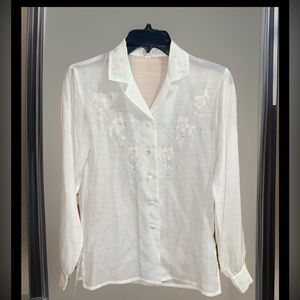 Vtg Bex Women’s Elegant White Embroidered Button Down Shirt-US Size 4/6-EUC